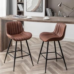 Brown Fabric Bar Stools Set of 2, 24-Inch
