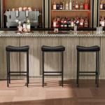 Set of 3 Saddle Bar Stools - Black