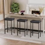 Set of 3 Saddle Bar Stools - Black