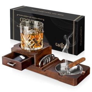 Cigar Ashtray and Whiskey Glass Tray Set