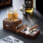 Cigar Ashtray and Whiskey Glass Tray Set