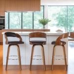 Brown Faux Leather Mid Century Swivel Bar Stool