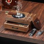 Vintage Wooden Cigar Ashtray with Windproof Lid