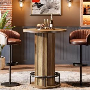 Tribesigns 39.4" Round Bar Table with Footrest