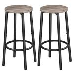Set of 2 Round Bar Stools with Footrest