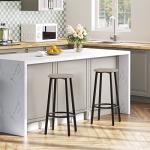 Set of 2 Round Bar Stools with Footrest