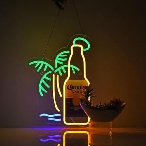 Dimmable Neon Palm Tree Beer Bottle Sign