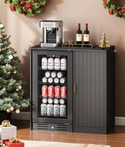 Black Coffee Bar Cabinet with Mini Fridge Space