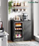 Black Coffee Bar Cabinet with Mini Fridge Space