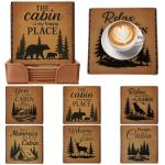 Rustic Bear Leather Coasters Set with Holder
