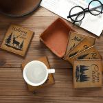 Rustic Bear Leather Coasters Set with Holder