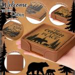 Rustic Bear Leather Coasters Set with Holder