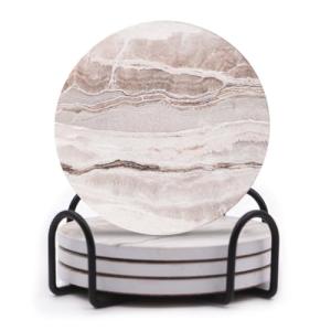 Marble Ceramic Coaster Set with Holder, 4 Pieces