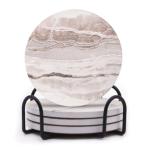 Marble Ceramic Coaster Set with Holder, 4 Pieces