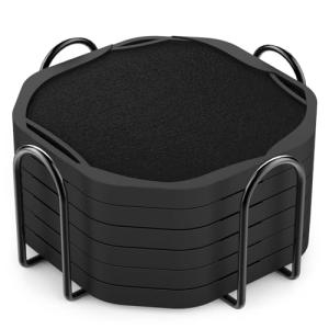 Black Silicone Drink Coasters Set with Holder