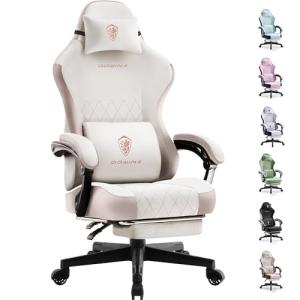 Beige Ergonomic Gaming Chair with Massage Support