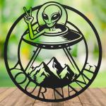 Alien Bigfoot UFO Metal Wall Art Decor