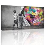Banksy-Style Graffiti Canvas Wall Art 48" x 24