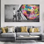 Banksy-Style Graffiti Canvas Wall Art 48" x 24
