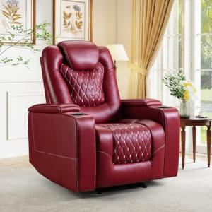 Red Power Recliner with USB Ports and Cup Holders