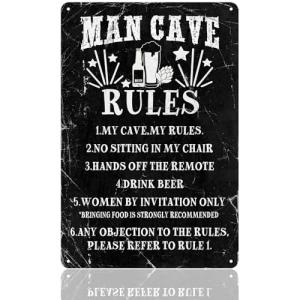 Funny Man Cave Rules Metal Sign for Decor