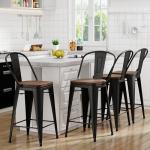 Set of 4 Black Metal Bar Stools