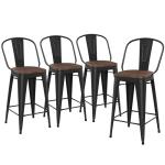Set of 4 Black Metal Bar Stools
