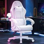 TUKAKA White Ergonomic Gaming Chair with Footrest