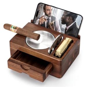 Wooden Cigar Ashtray with Cutter and Holder
