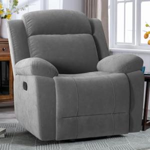 Grey Rocker Recliner Chair with Overstuffed Comfort