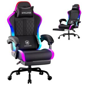 GTPLAYER RGB Gaming Chair with LED Lights and Footrest