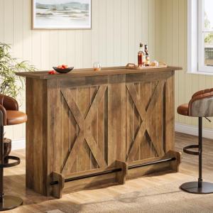63-Inch Modern Bar Table with Footrest and Storage