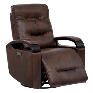 Leather Power Swivel Recliner Chair in Cognac Brown