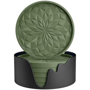 Silicone Coasters with Holder - 6 Pack Olive Green