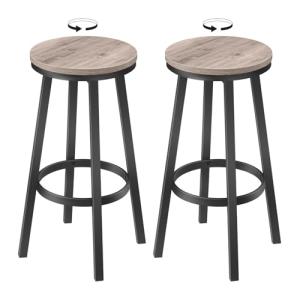 Set of 2 Swivel Bar Stools with Footrest