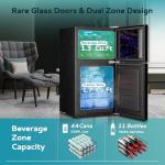 Compact Double Door Mini Fridge and Wine Cooler