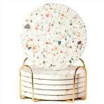 Terrazzo Drink Absorbent Coasters with Holder – Set of 6