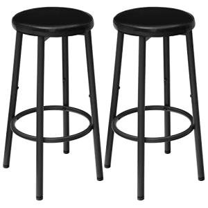 Set of 2 Black Bar Stools with Footrest