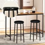 Set of 2 Black Bar Stools with Footrest