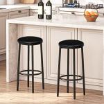 Set of 2 Black Bar Stools with Footrest