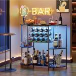 LED Wine Bar Cabinet with Storage and Glass Holder