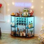 LED Wine Bar Cabinet with Storage and Glass Holder