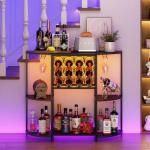 LED Wine Bar Cabinet with Storage and Glass Holder