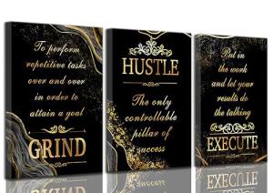 Black Gold Motivational Canvas Wall Art Set