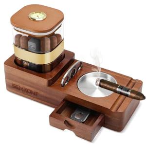 SEMKONT Wooden Cigar Humidor and Ashtray Set