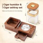 SEMKONT Wooden Cigar Humidor and Ashtray Set