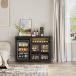 KAI-ROAD Black Wine Bar Cabinet with Mini Fridge