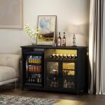 KAI-ROAD Black Wine Bar Cabinet with Mini Fridge