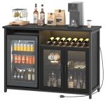 KAI-ROAD Black Wine Bar Cabinet with Mini Fridge