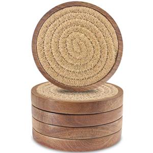 Absorbent Wood Coaster Set of 5 for Drinks
